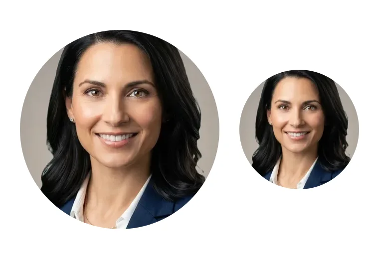 Tight head-and-shoulders crop with eyes in the upper third, readable at 48 pixels
