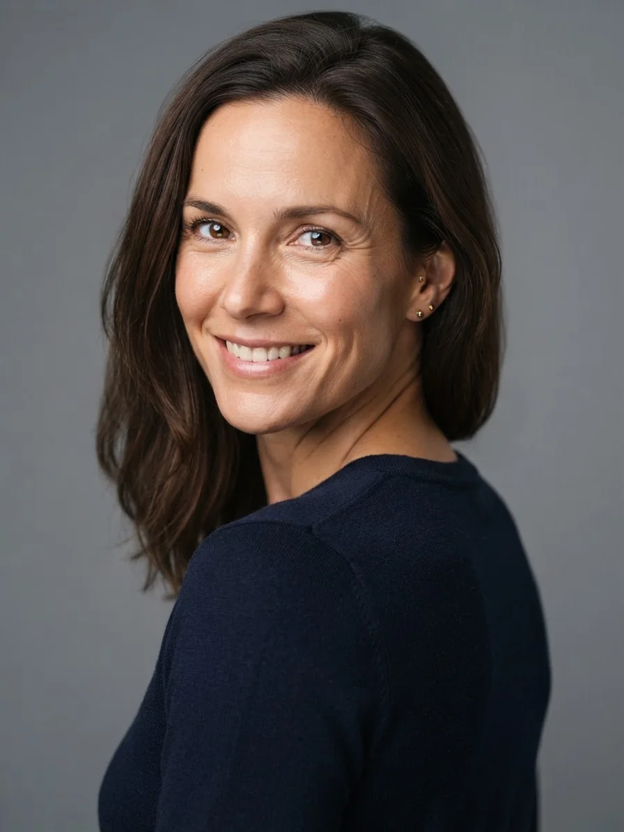 Woman looking back over her shoulder to the camera