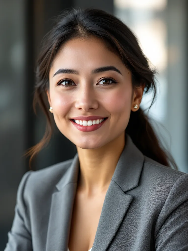 AI attorney headshot: window light in a formal office, softer variant