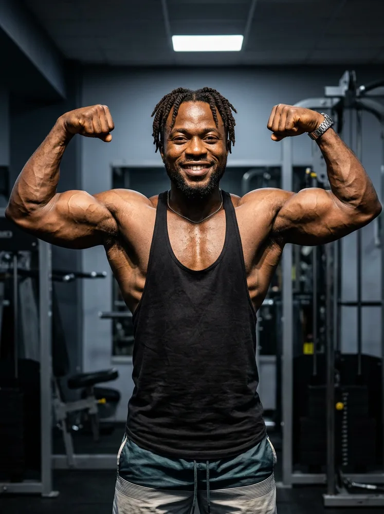 Example bodybuilding photo, front double biceps pose