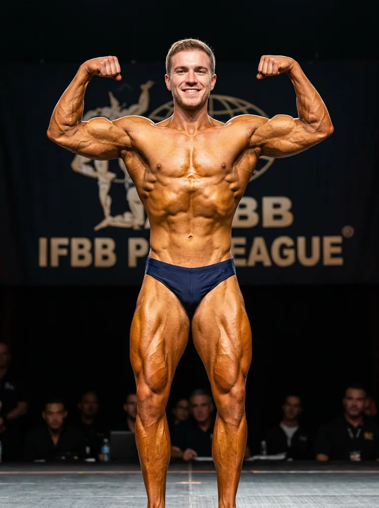 Example bodybuilding photo, competition stage pose