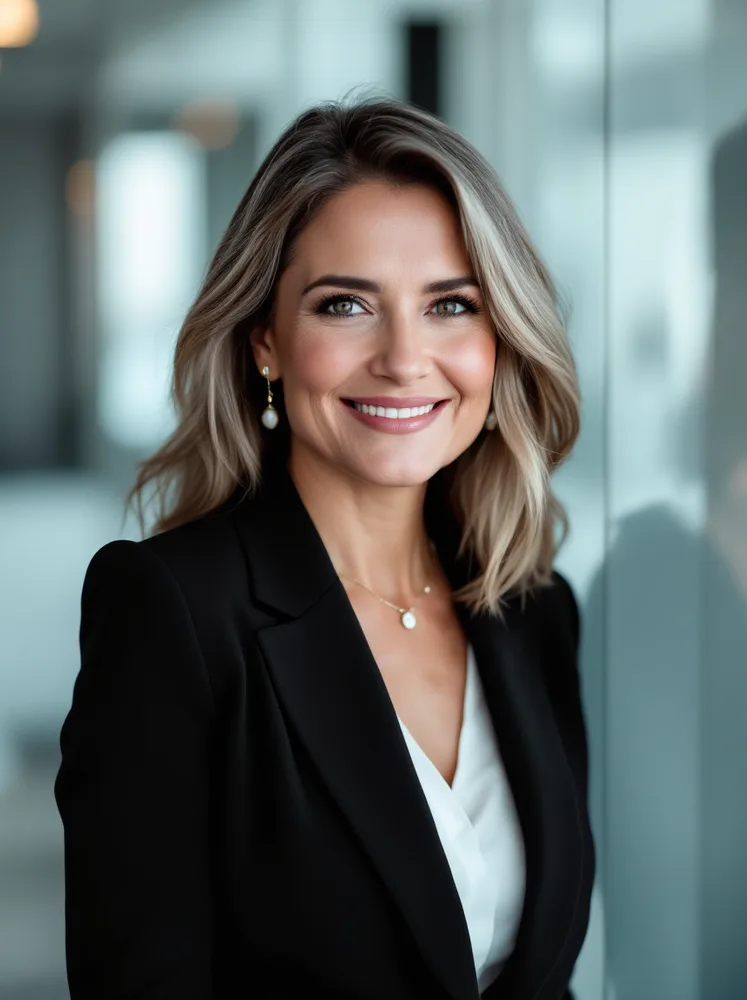 AI business headshot: glass office wall, the modern corporate look