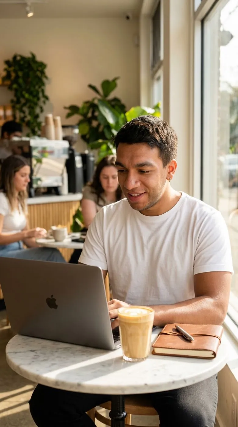 Nano Banana 2 scene: cafe laptop
