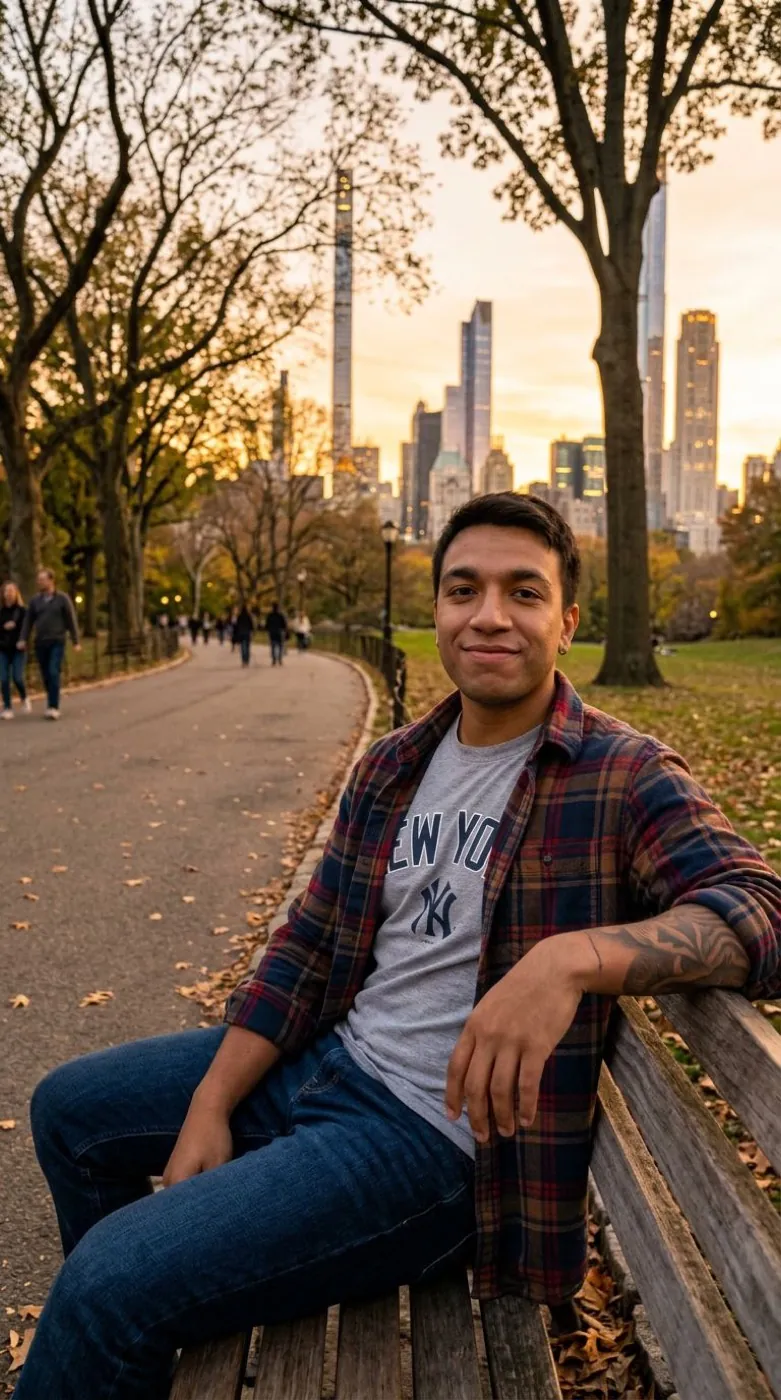 Nano Banana 2 scene: central park bench autumn