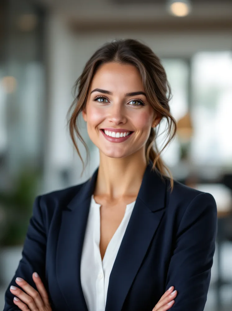 AI consultant headshot: coworking light: independent but organized