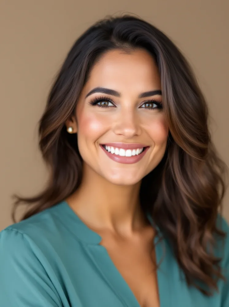 AI consultant headshot: beige studio for the corporate-client version