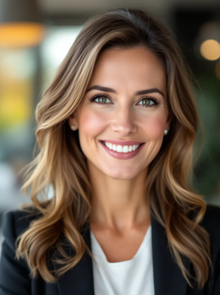 AI consultant headshot: glass meeting room, credible for finance clients