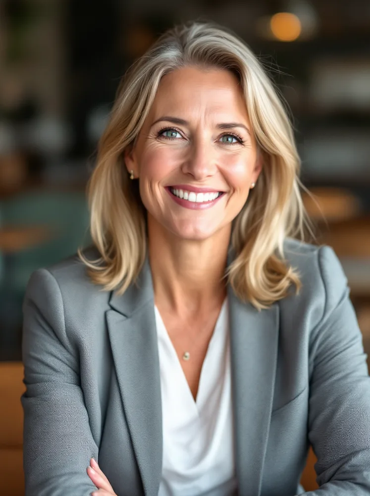 AI consultant headshot: cafe daylight: the coaching register