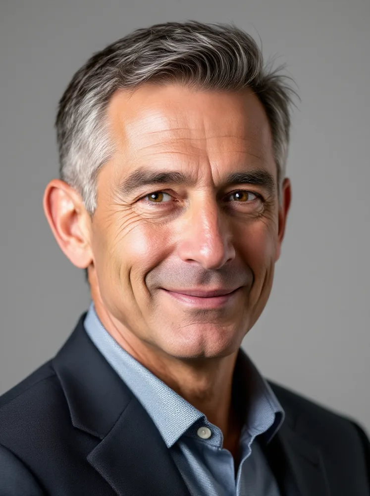 AI corporate headshot: same backdrop, same light, different person