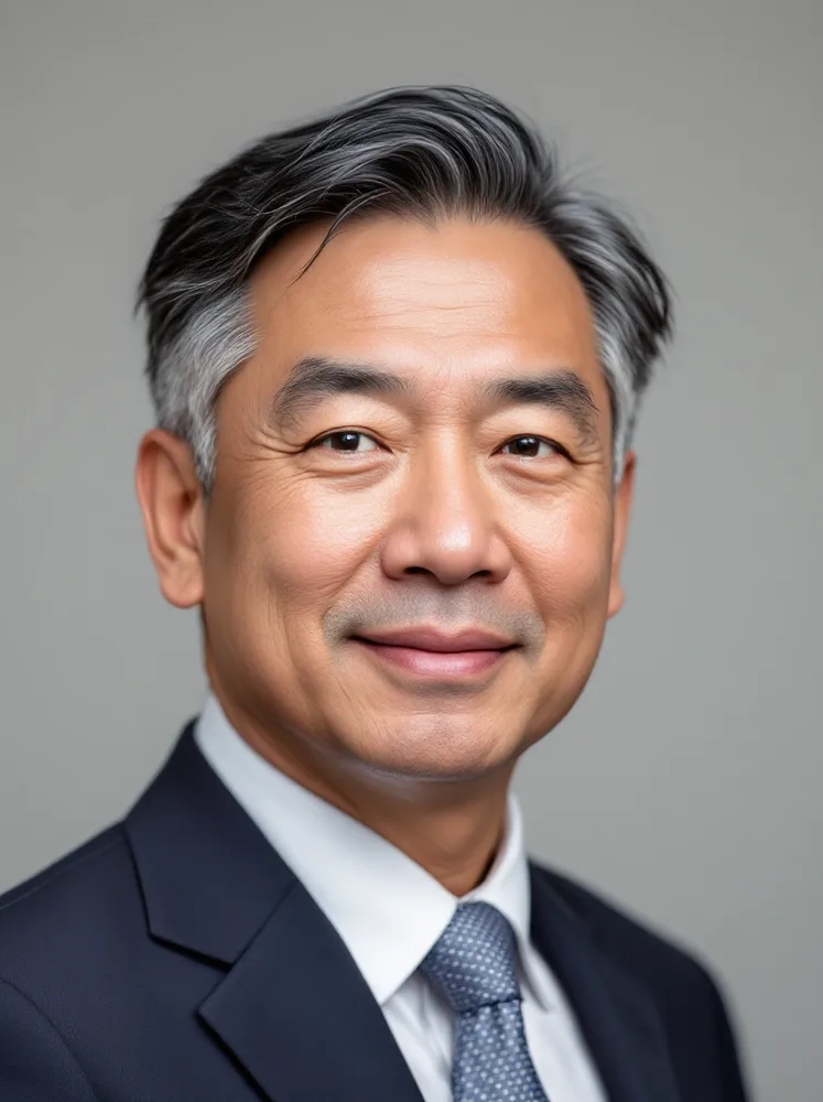 AI corporate headshot: seniority changes the suit, not the backdrop