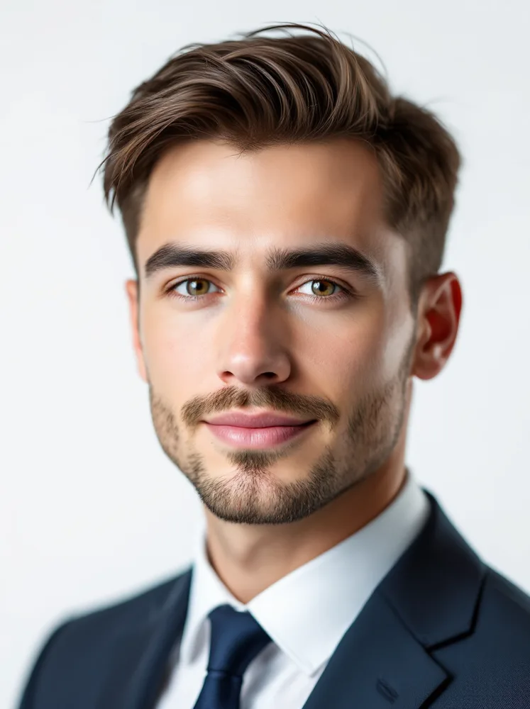 cv photo example, suit and tie on white