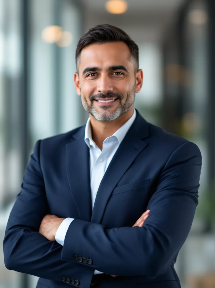 AI executive headshot: open collar authority, for the funding announcement