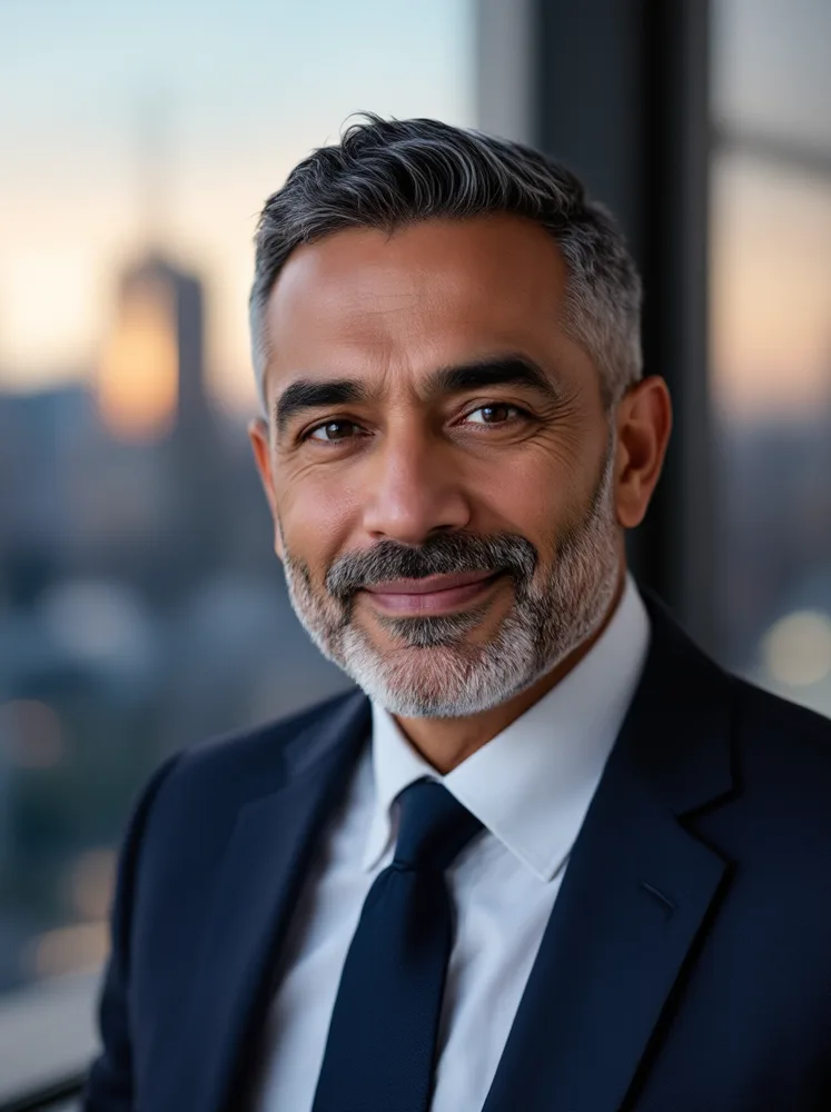 AI executive headshot: dusk window light, composed presence