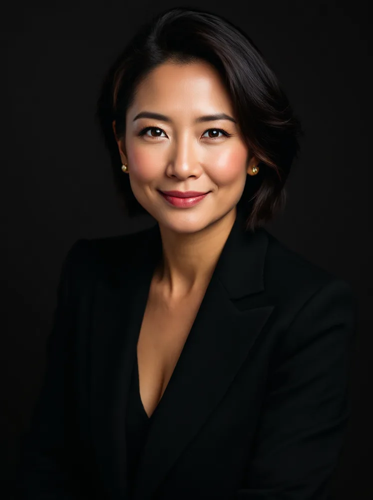 AI executive headshot: dark backdrop with rim light: the press-kit portrait