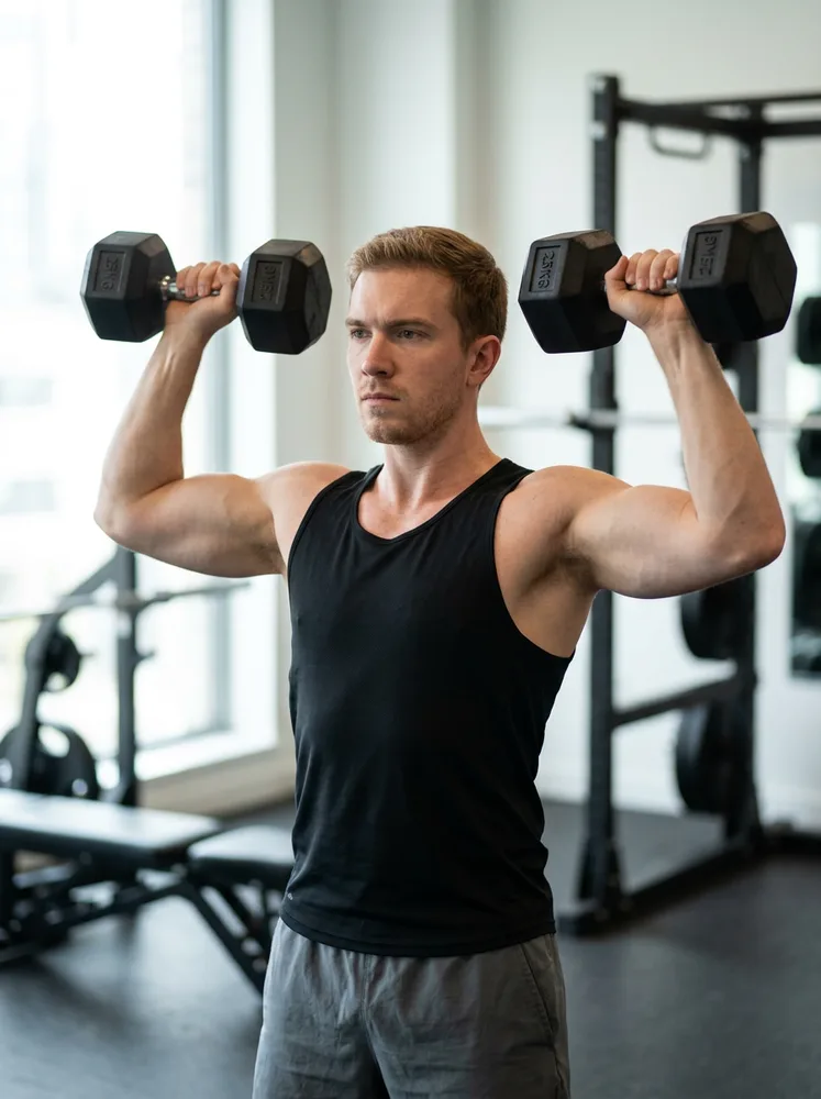 AI gym photo example, dumbbell shoulder press