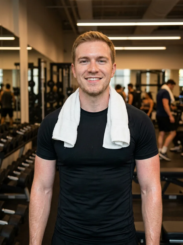 AI gym photo, after a workout with a towel
