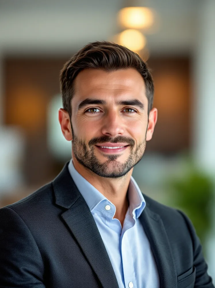 AI interview photo: calm expression for a first management role