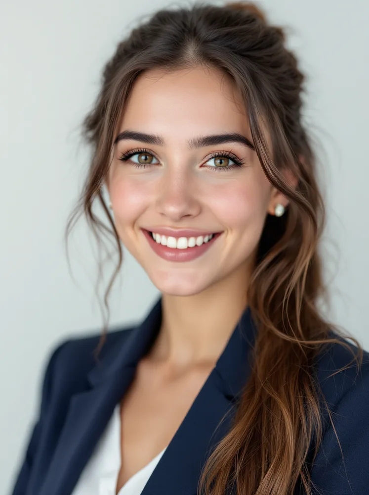 AI interview photo: entry level application: clean light, real smile