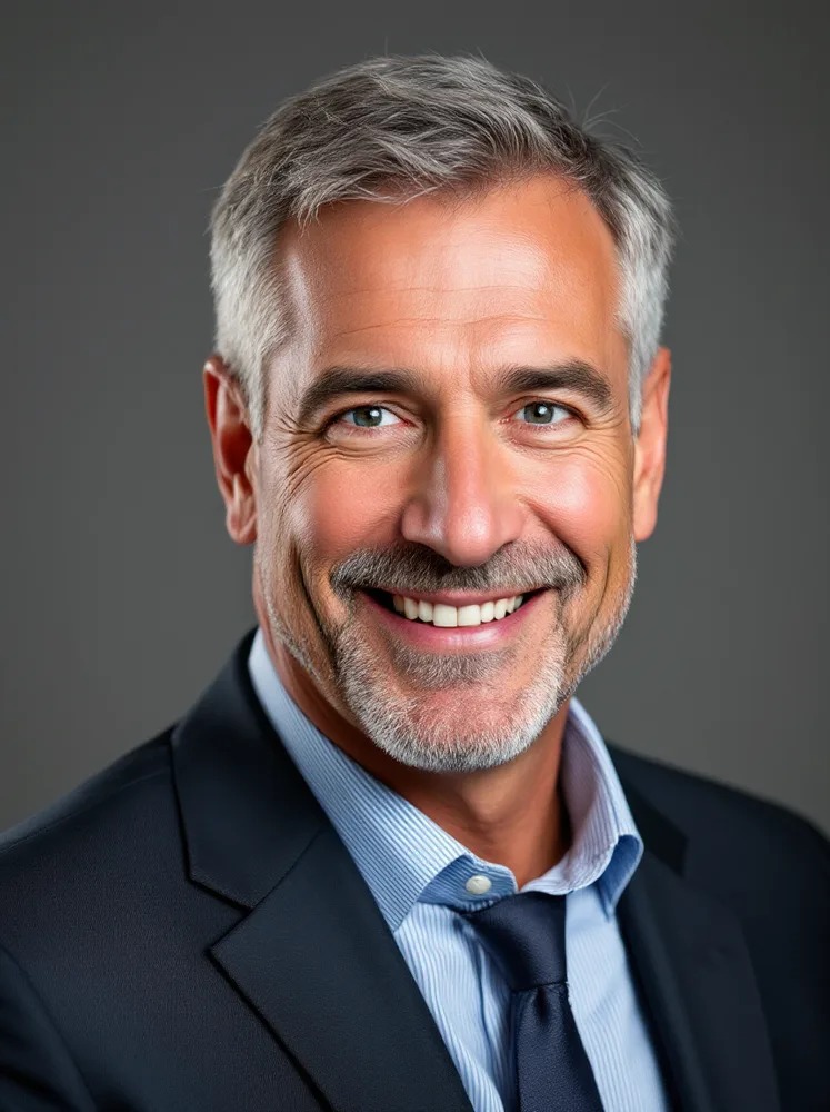 linkedin headshot example, studio backdrop, man