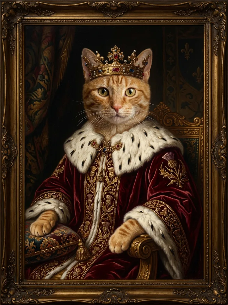 AI cat portrait example, royal renaissance portrait