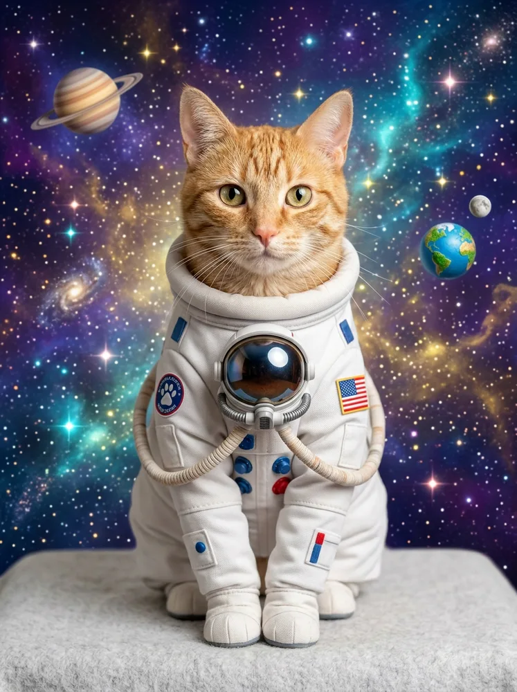 Example cat portrait, astronaut portrait