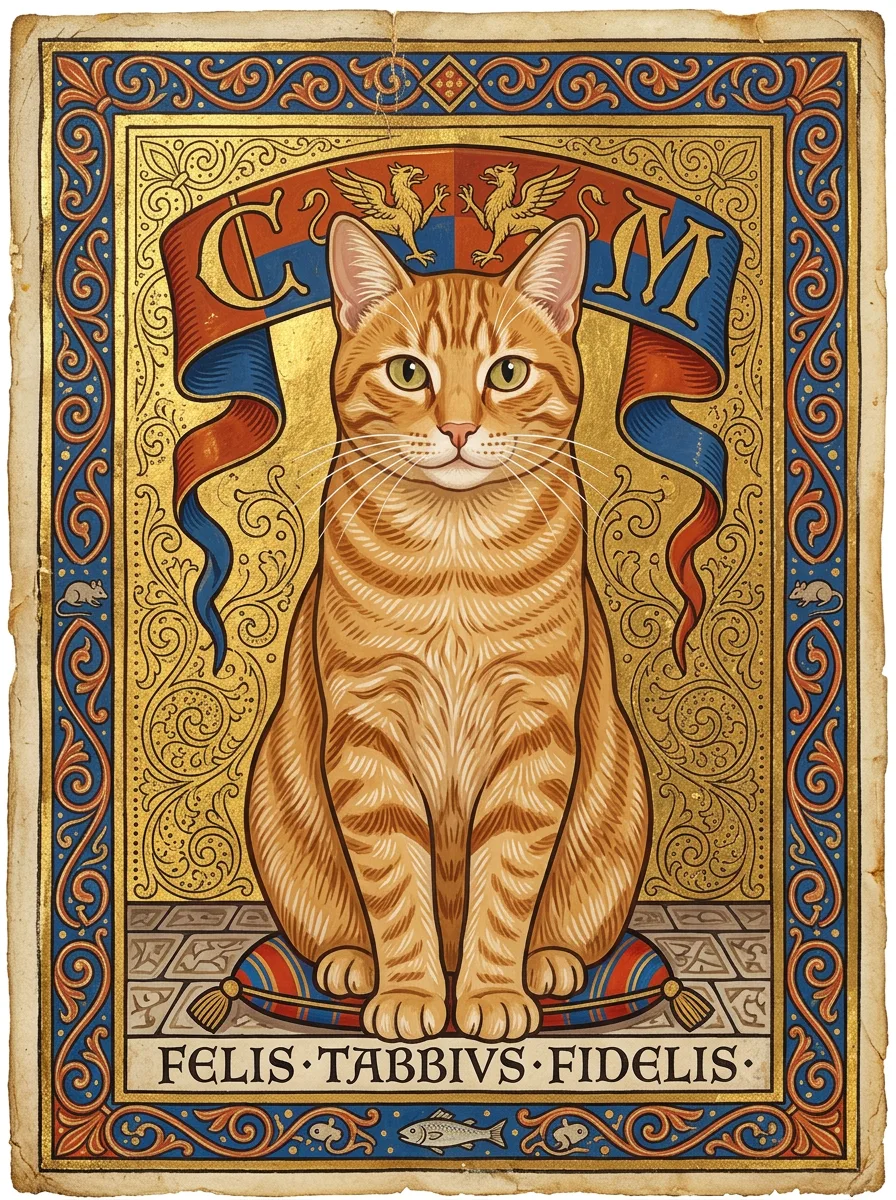 Tabby cat as a medieval pet portrait