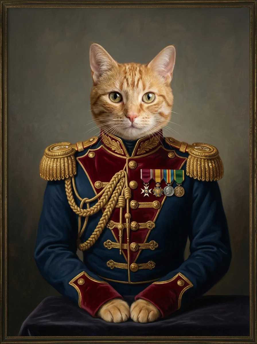 Tabby cat as a pet military portrait