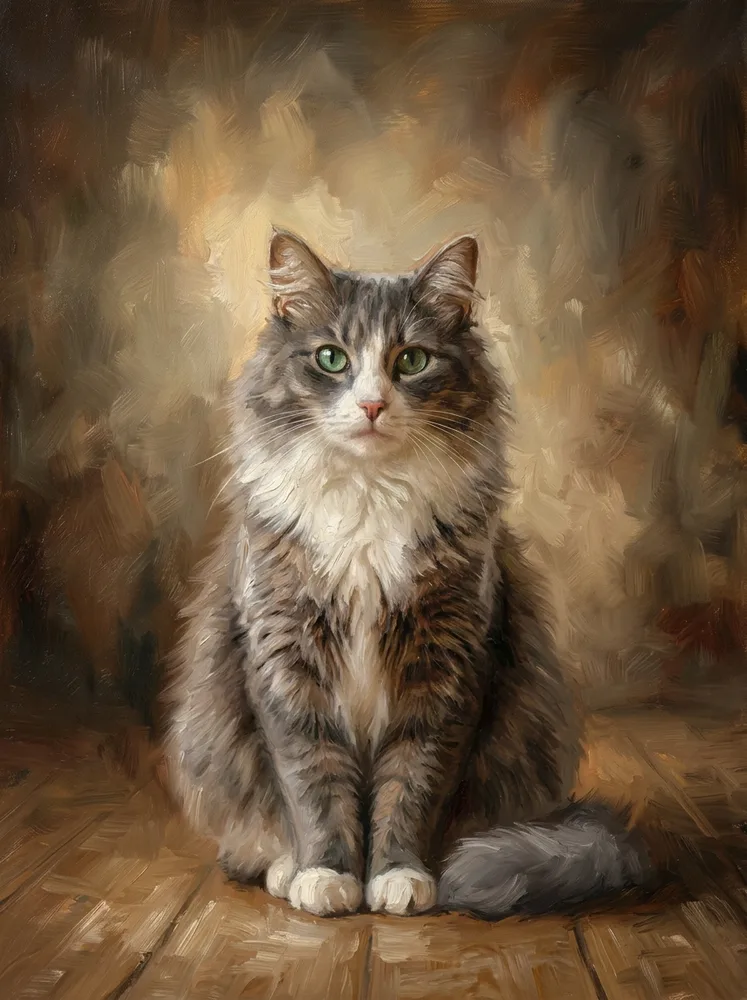Example cat portrait, oil painting portrait