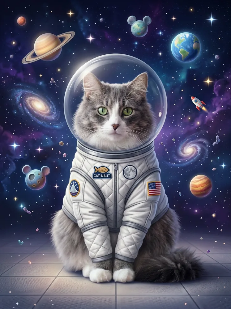 AI cat portrait, astronaut portrait