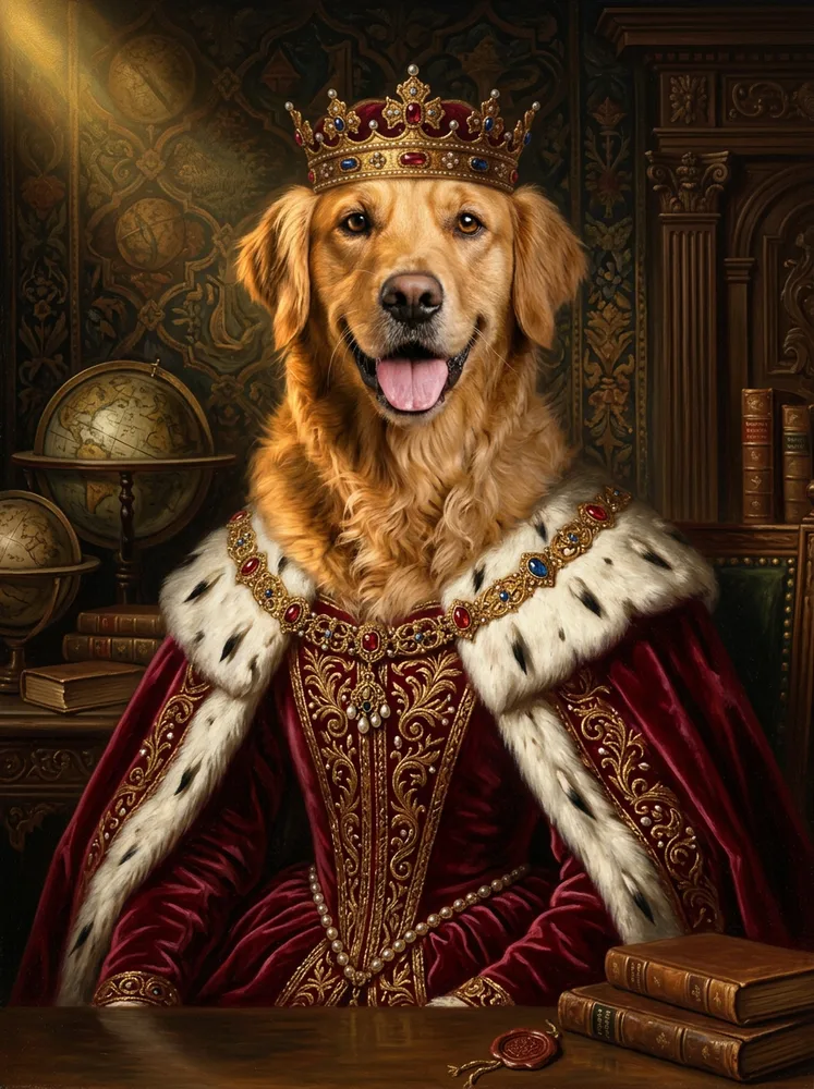 Before, a still photo: a royal pet portrait brought to life