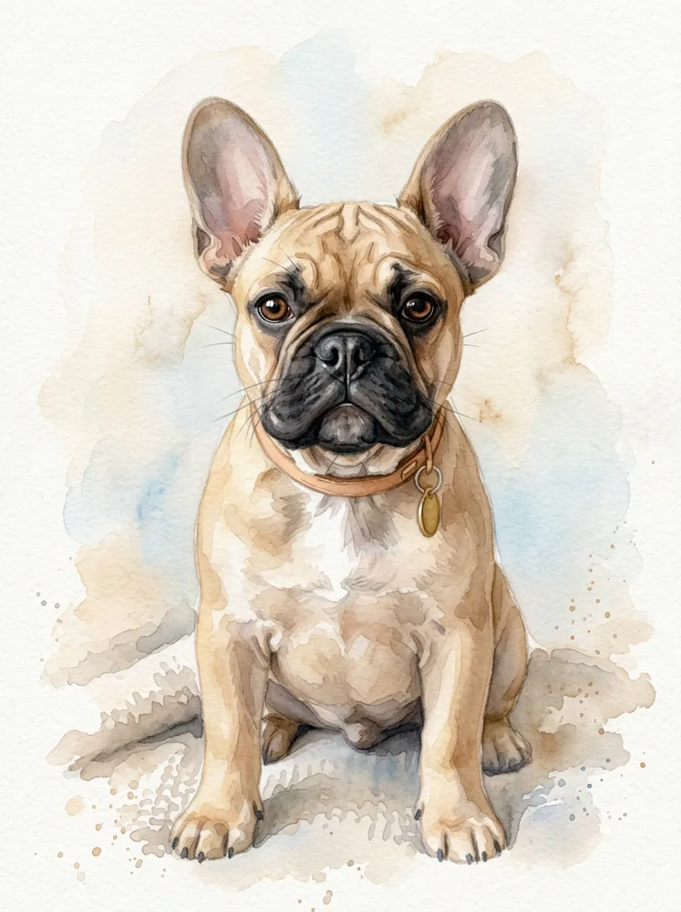 AI pet portrait example, watercolor dog portrait