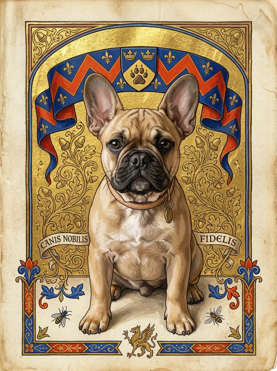 French bulldog as a medieval pet portrait
