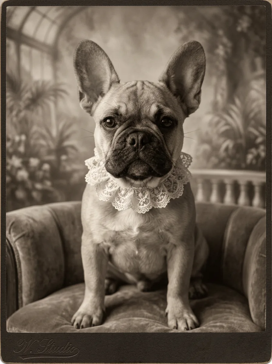 French bulldog as a victorian pet portrait