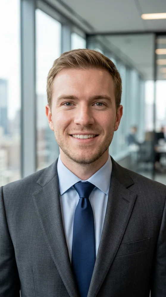 AI executive headshot in an office
