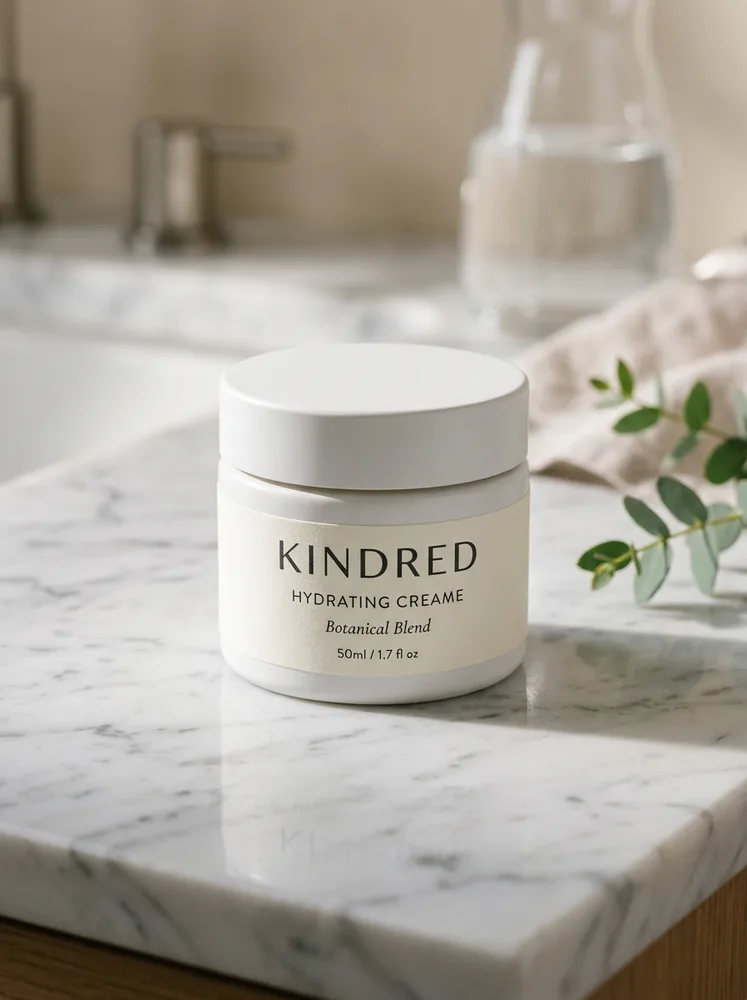 Example ecommerce product photo, skincare jar on marble