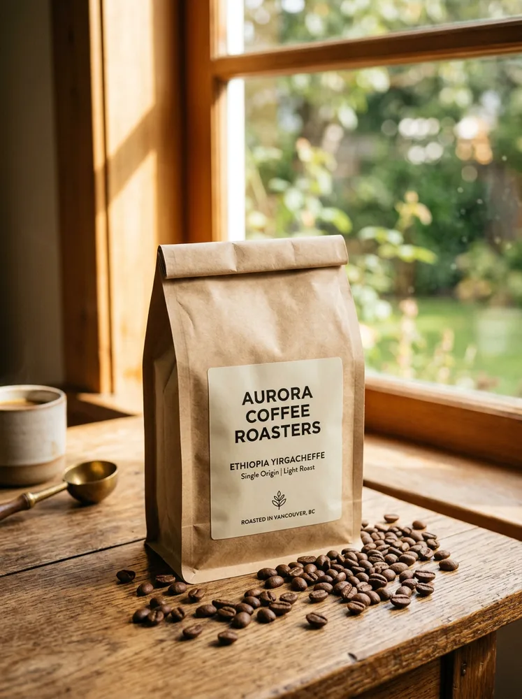 Example ecommerce product photo, coffee bag lifestyle shot