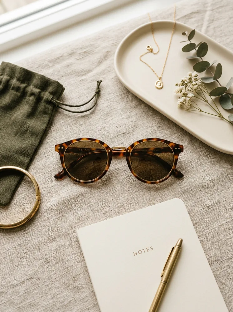 Example ecommerce product photo, flat-lay with props