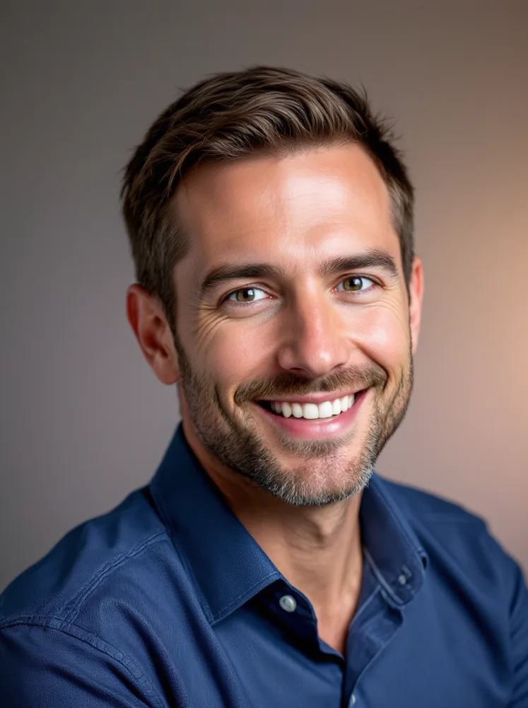 AI professional headshot: gradient backdrop, casual shirt: consulting and tech