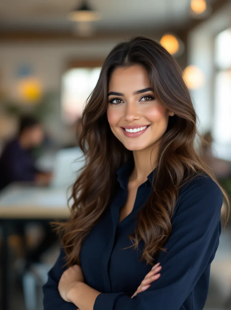 AI professional headshot: coworking light, early-career friendly