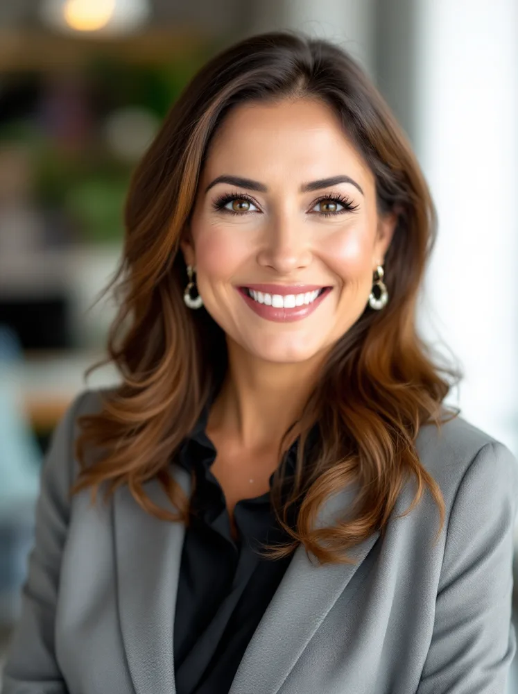AI realtor headshot: broker headshot in a bright brokerage office