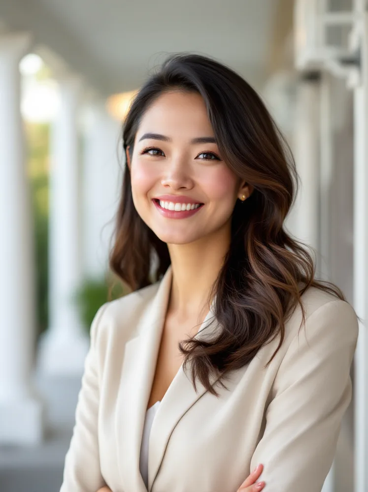 realtor headshot example, porch with white columns