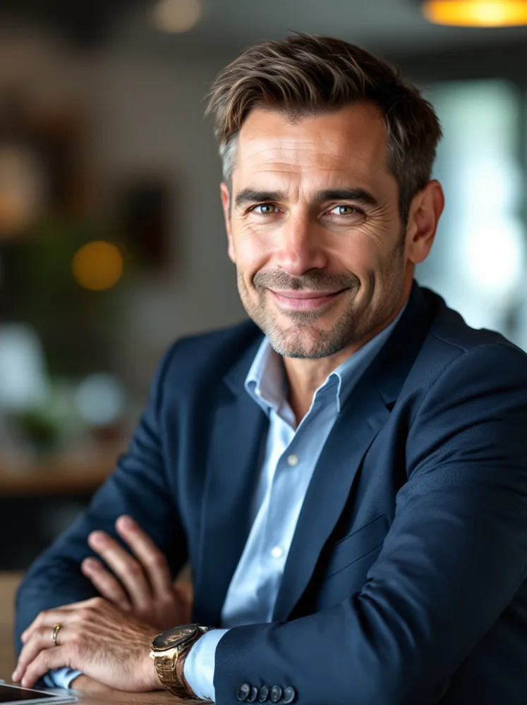 AI resume photo: experienced hire: calmer expression, same warmth