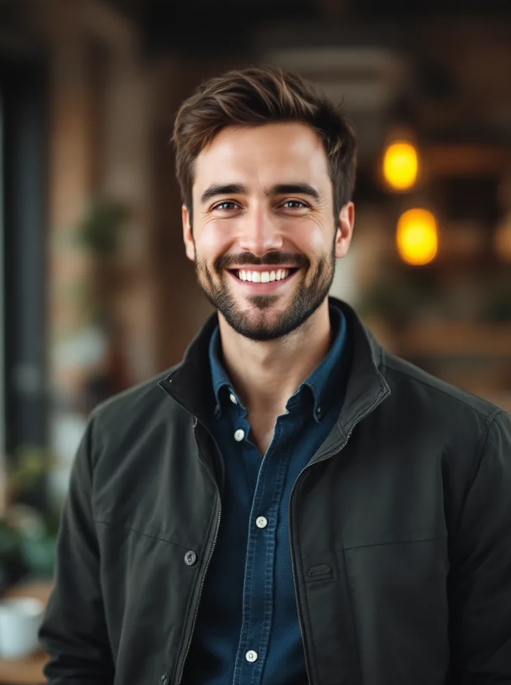 AI resume photo: the creative register: warm light, easy expression