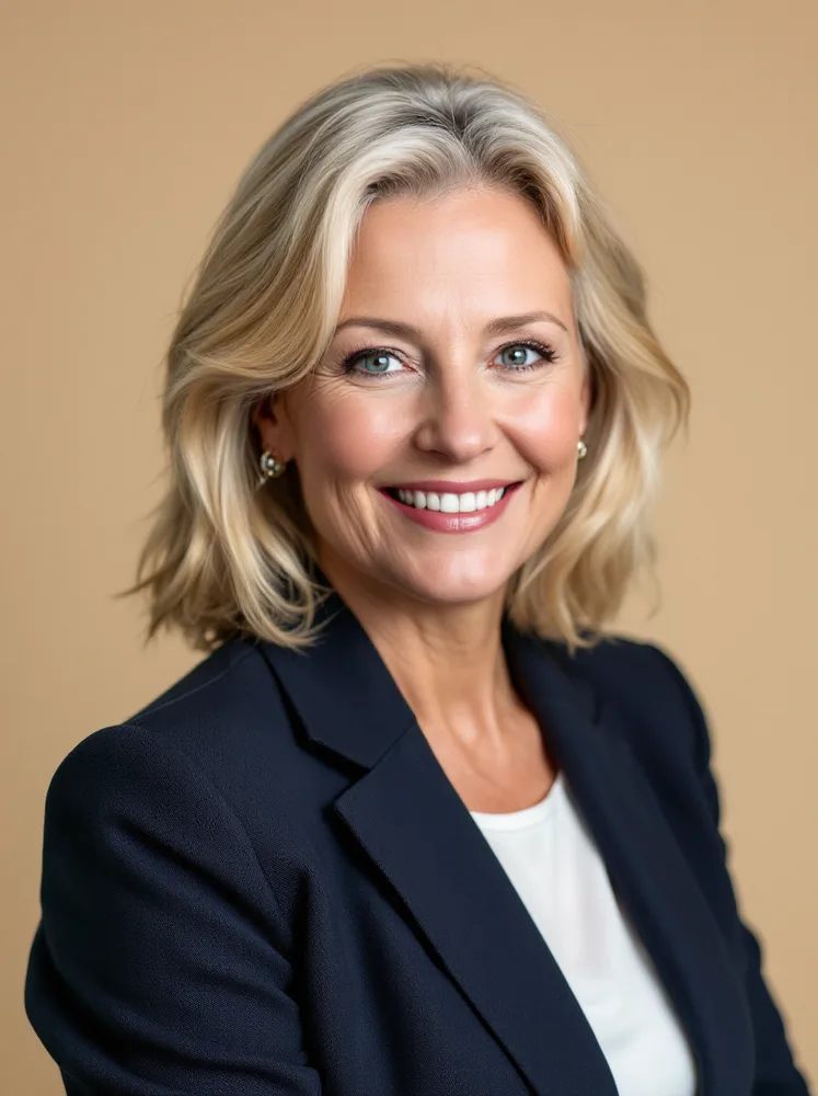 AI resume photo: beige studio, corporate application