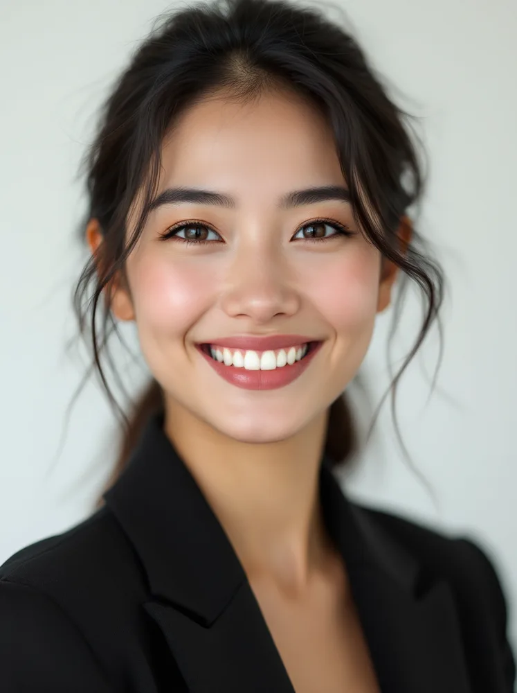 AI resume photo: graduate resume: clean white, genuine smile