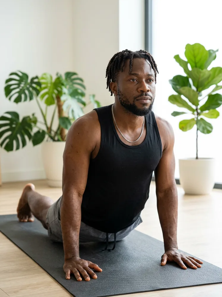 Example yoga photo, cobra pose in a studio