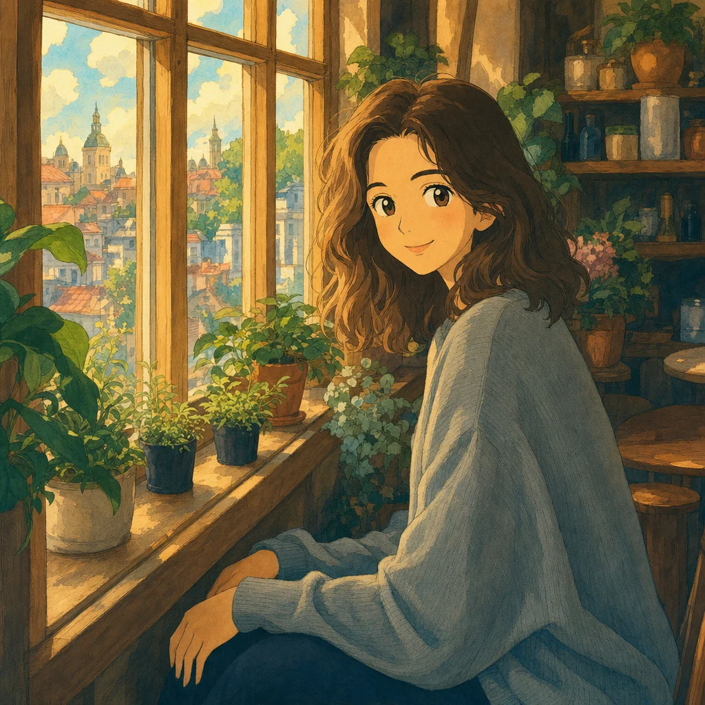 The same portrait transformed into Ghibli style art using renza AI